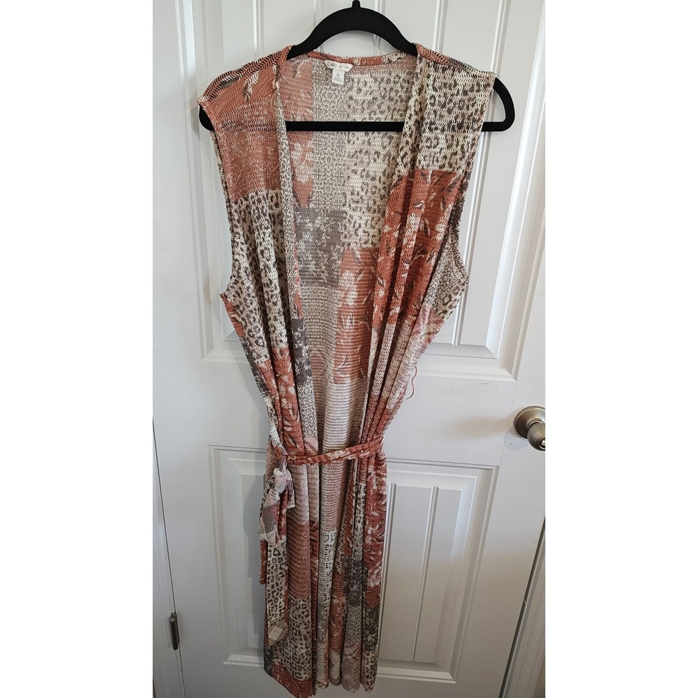 Women XL Cato Boho Patchwork Knit Sleeveless Duster Cardigan Vest Sheer